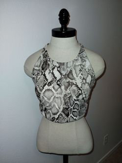 VICTORIA'S SECRET Bralette Sz L Gray Snake Print High Neck Pullover Padded EUC