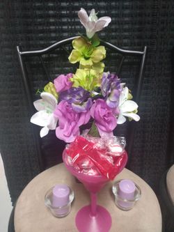 $40 Purple, Green, Pink, White colors brings out the Spring/ summer Includes: boutonniere, (2) lavender candles (2) candle holders & candy dish cup.