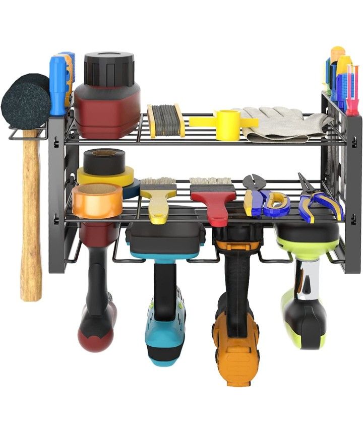 Heavy Duty Floating Tool Shelf, Power Tool Organizer Wall Mounted Garage Tool Organizers and Storage, Drill/Cordless Holder Rack, Black NEW IN BOX.