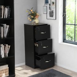 Homy Casa BRAUM 3 Drawer Locking File Cabinet with Keys for Home Office Storage Black,Open Box