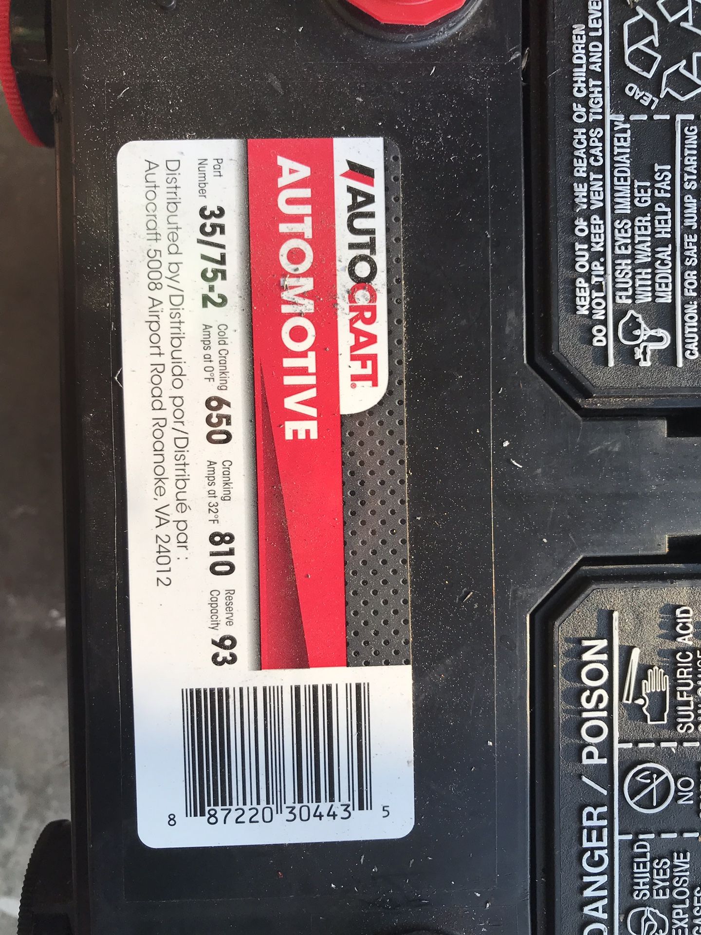 Autocraft car battery part # 35/75-2