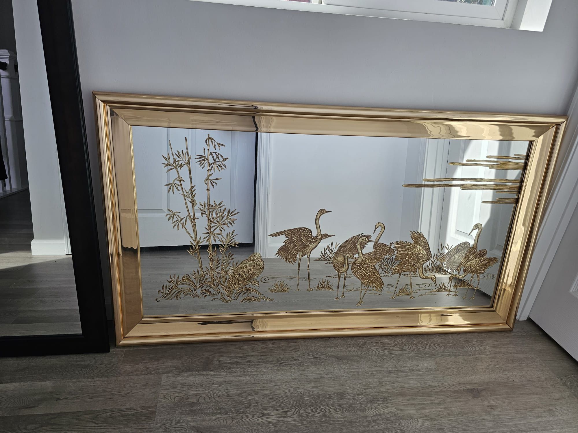 Vintage Oriental Asian Hollywood Regency Gold Etched Mirror