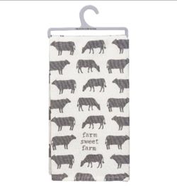 Primitives by Kathy Farm Sweet Farm Cow Print Cotton Dish Towel Gray White