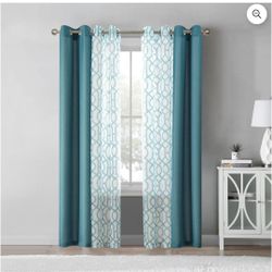 Mainstays Kingswood Solid and Printed Sheer Grommet Curtain Panel Set, 4 Piece, Pacifica Green, 27.5" W x 84" L