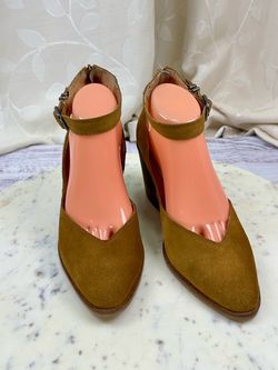 Lucky Brand Stephi Ankle Strap Suede Wedge Pumps Brown Womens 8.5M