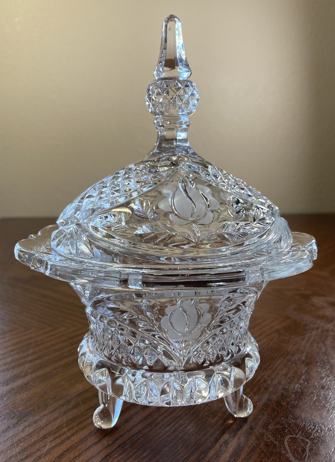Diamond Cut Etching Crystal Footed Candy Dish