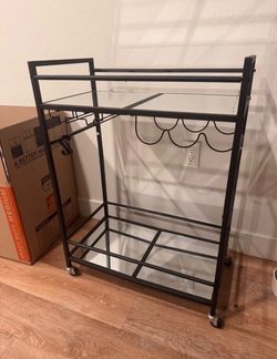 Black Metal and Glass bar cart