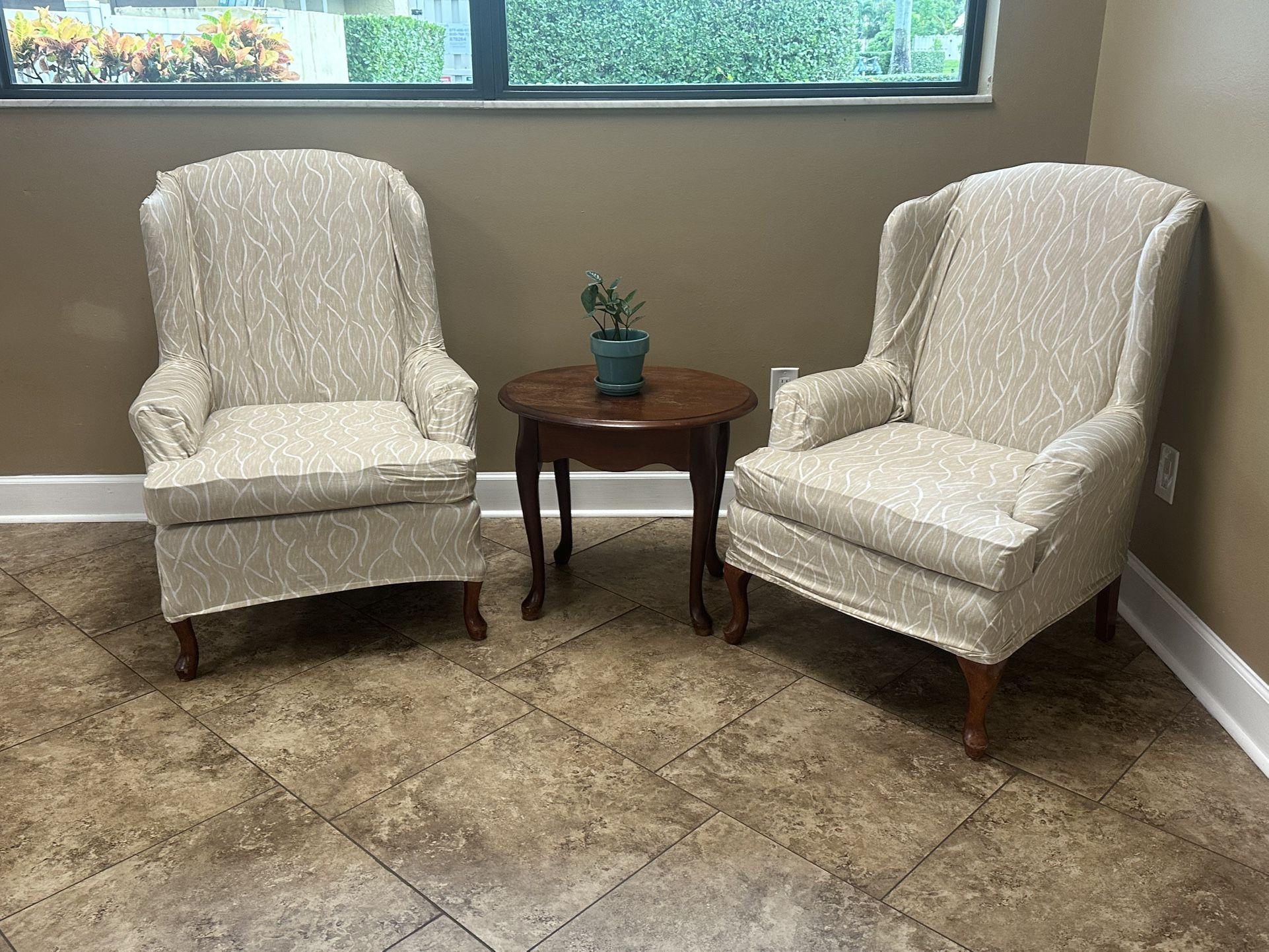 Wingback Chairs and Side Table