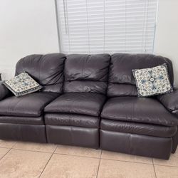 Brown Leather Reclining Sofa Used 