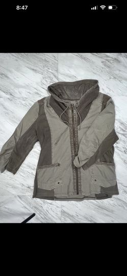 XCVI - Utility Zip Jacket Hoodie Mesh Panels Taupe Woman Streetwear (SZ: XL) #8