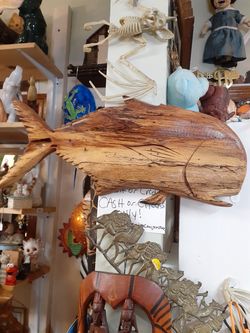 Artist carved wooden fish wall art