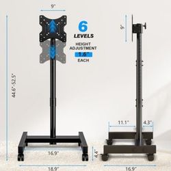 YOMT Mobile TV Cart Rolling TV Stand for 13-50 inch Screens, Tilting and Rotating Mount, Portrait to Landscape, Height Adjustable Portable TV Stand wi