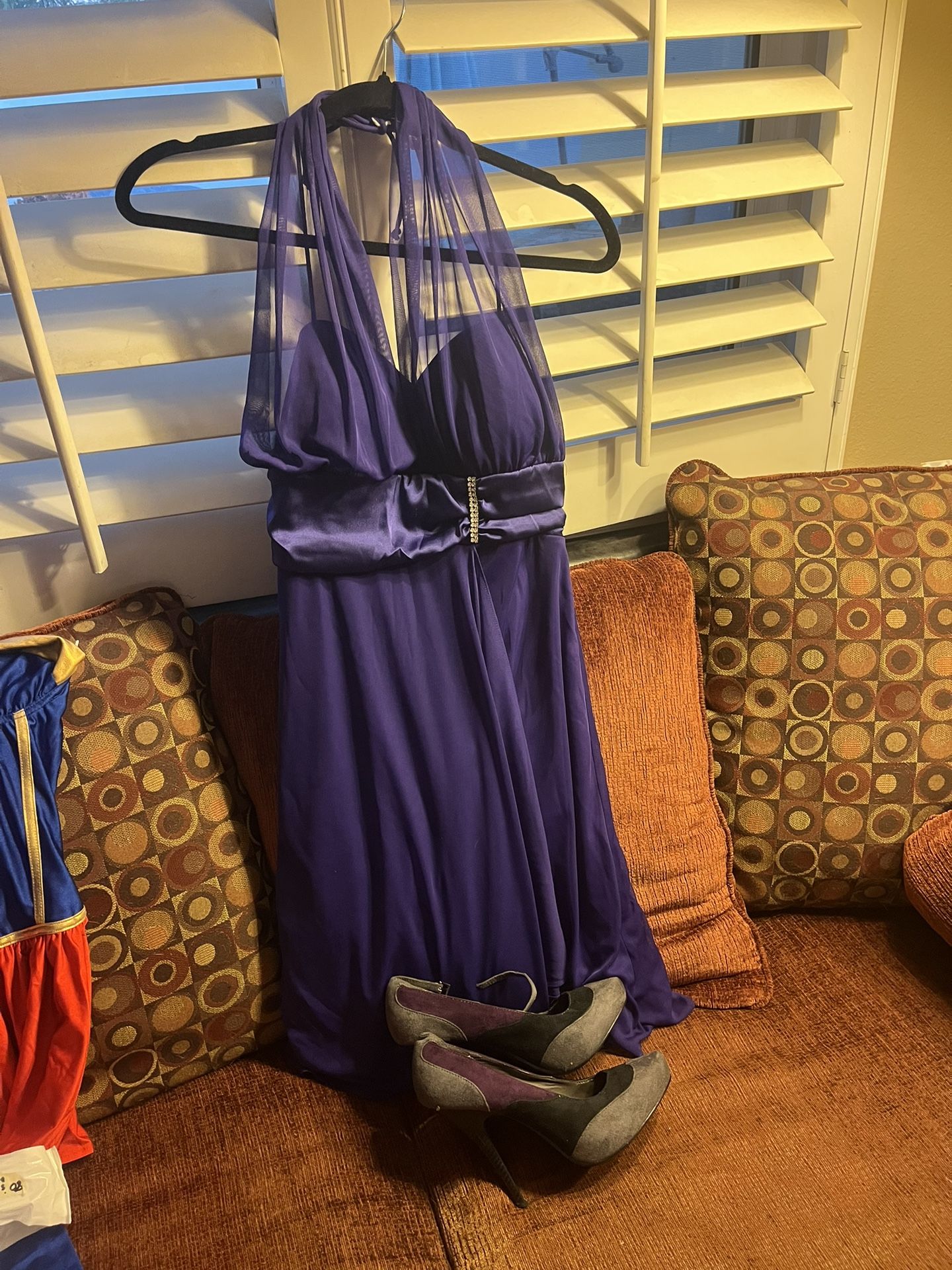 Purple Dress And Velvet Purple/Black Heels