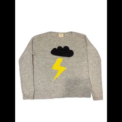 Charli London 100% Cashmere Sweater Small Gray Lightning Bolt