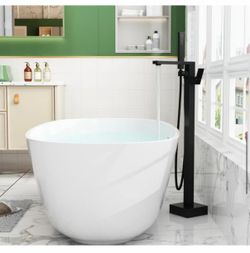 Shop FUFU&GAGA Single-Handle Freestanding Tub Faucet, Floor Mounted Tub Filler with Hand Shower in. Black, High Flow Rate Max 6 GPM