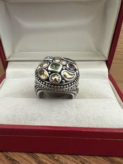 Ladies Vintage 18K / 925 Multi Gem Ring Sz 4.5 / 4 3/4