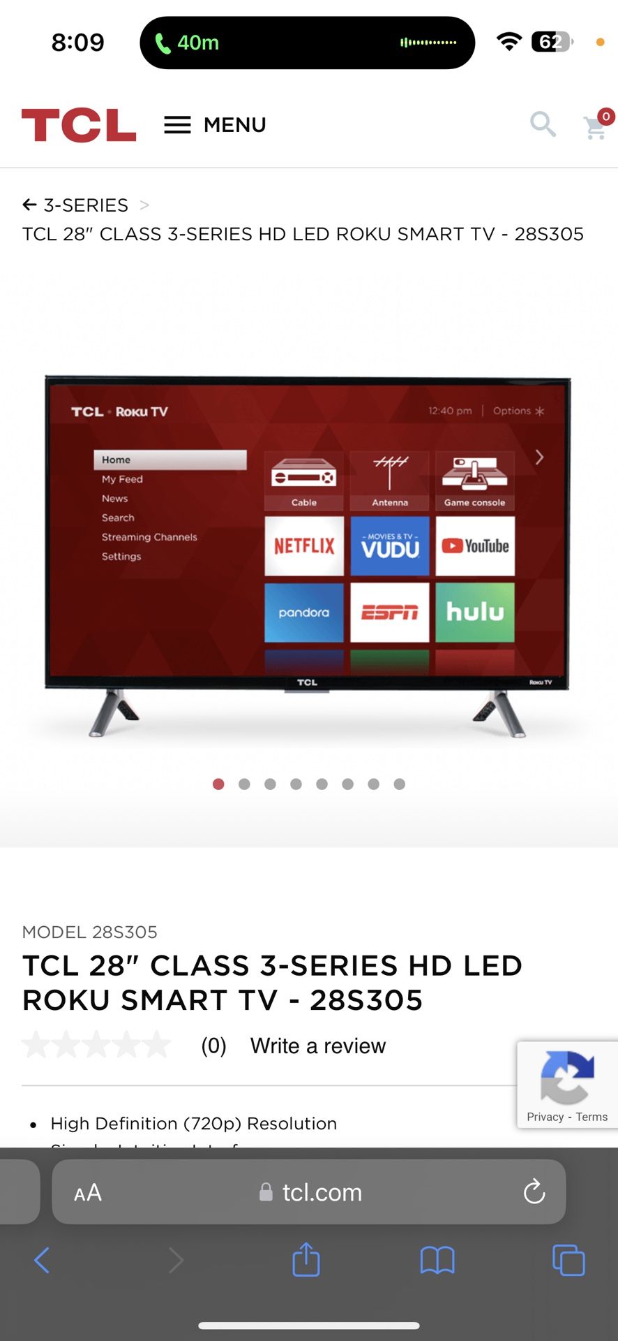 TCL 28” Smart Roku TV