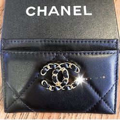 Preowned Authentic Chanel 19 Black Lambskin Cardholder