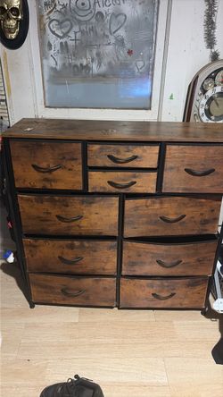 Rustic Brown 10-Drawer Dresser with Metal Frame