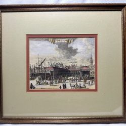 Antique 1726 Amsterdam Engraving Korenbeurs Hand Colored Dutch Print Framed