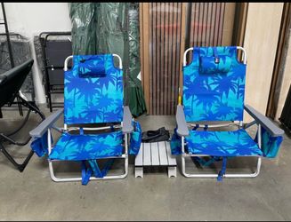 New. 2 for $50  Folding Beach Chair, Patio Sling Chairs with 5 Adjustable Position Head Pillow