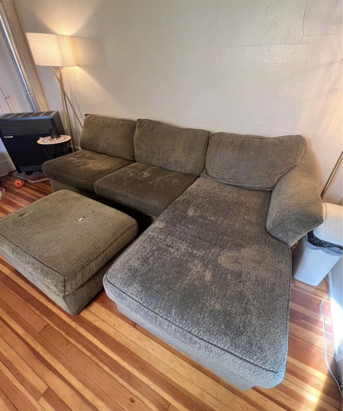 Couch & Ottoman - Brown Upholstered w/ Chaise