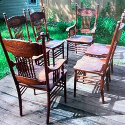 Antique Beautiful Hand  Carved Solid Wood Chairs  And Large Antique Table Can Sell Together Or Separate 