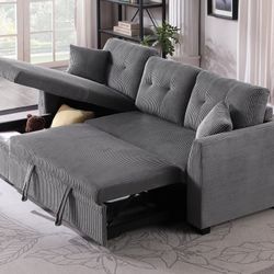 Corduroy Pull Out Sleeper Sofa Bed Couch with Reversible Storage Chaise