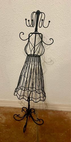 Vintage-style black metal wire dress form jewelry stand 24 in Tall