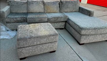 L section large couch set barely used + foot rest blue velvet long beach