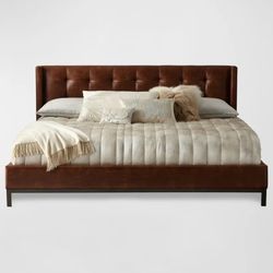 Leather Upholstered Bed Frame – Vintage Tobacco Brown