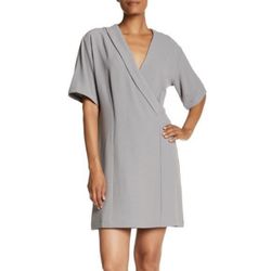 BOBEAU Grey Surplice Faux Wrap Shift Dress NEW