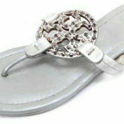Tory Burch Designer Miller Silver Rhinestone Sandals Thongs Flip Flops size 7