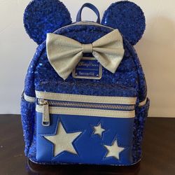 Disney Parks Loungefly Sequined Mini Backpack Wishes Come True Blue New