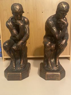 Rodin’s The Thinker Statues Bookends Bronze-looking But Not Metal