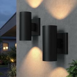 2 Pack, Super Bright 3000K Up and Down LED Porch Light, Sand Black Aluminum Cylinder, Dimmable