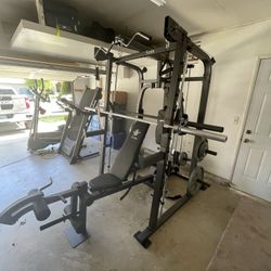 Vesta Fitness Smith Machine 2001 w/Bench Attachment | 230lb Bumpers Weights | 7ft Olympic Bar | Fitness | Gym Equipment | FREE DELIVERY🚚 