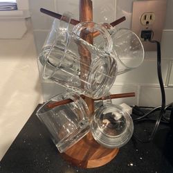 Glass Coffee Cups W/ Decorative Acacia Coffee Cup Tree