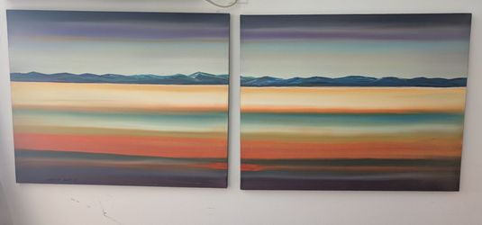 Hand Painted Sunset Large Canvas Art Set of 2