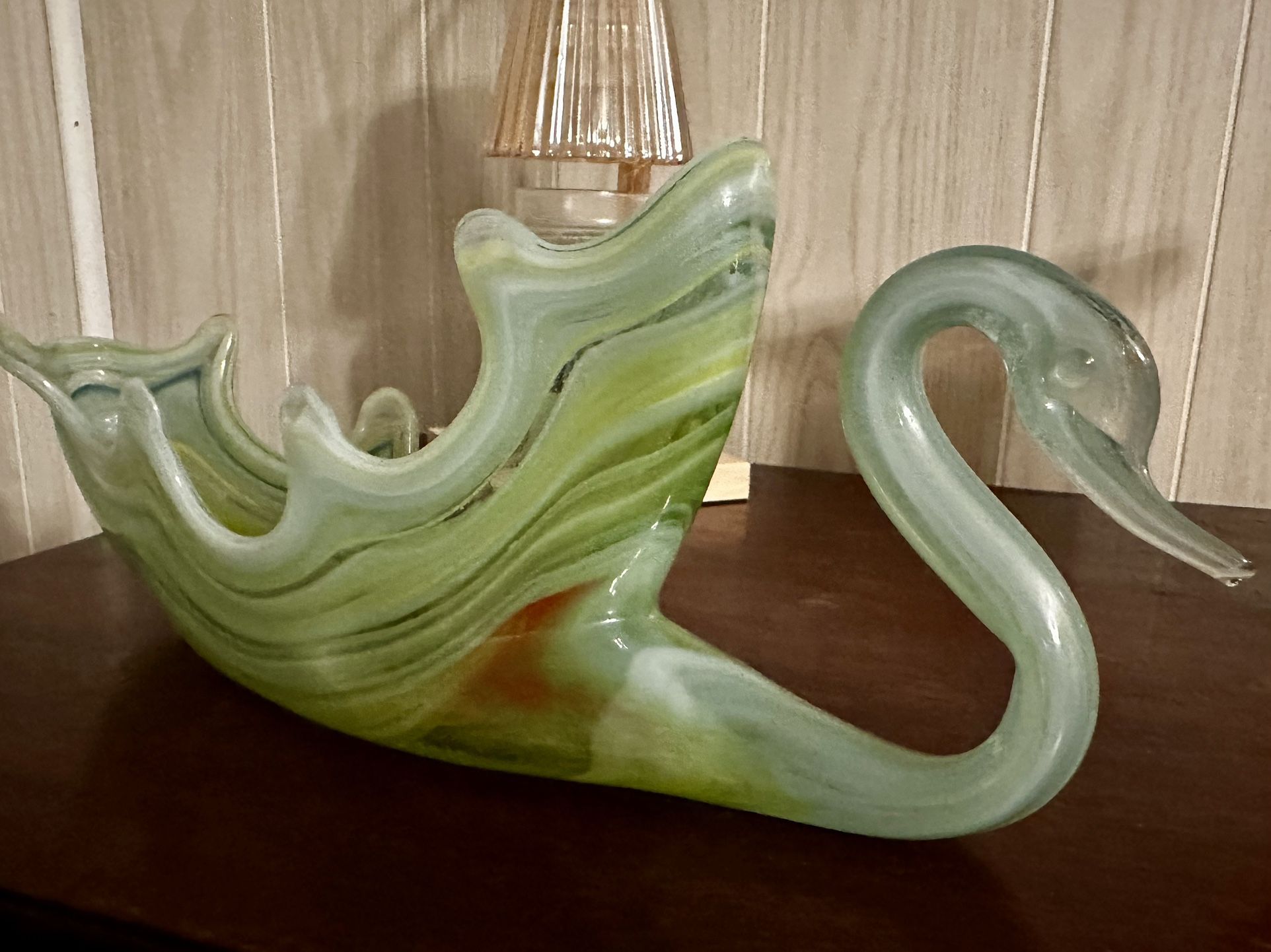 Hand blown Vintage Glass Swan Bowl