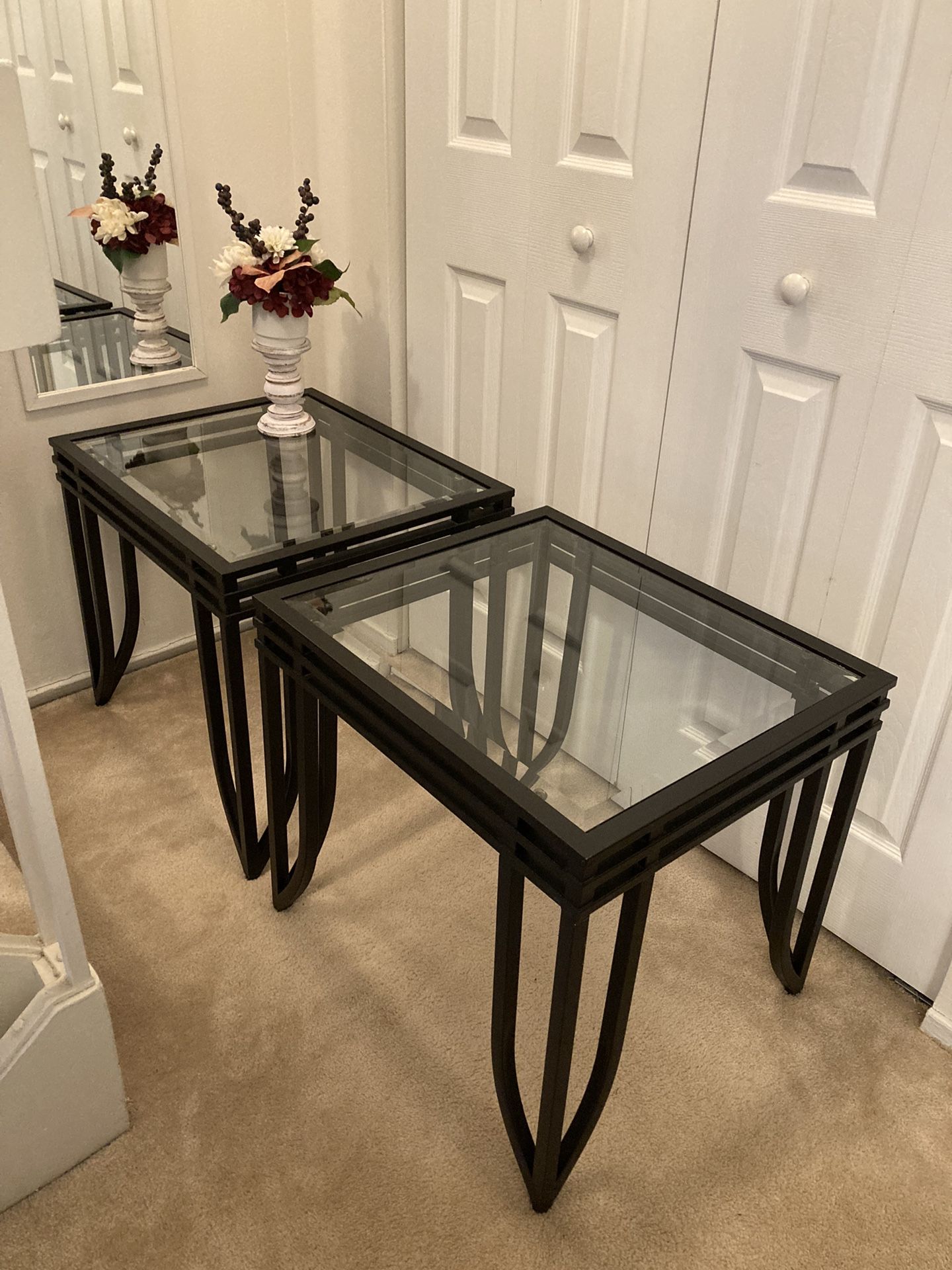 End Side Tables  Metal & Glass  (Set of 2)