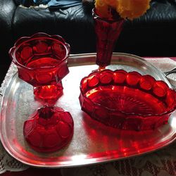 Three Pieces Of Rare Red Coin Glass 