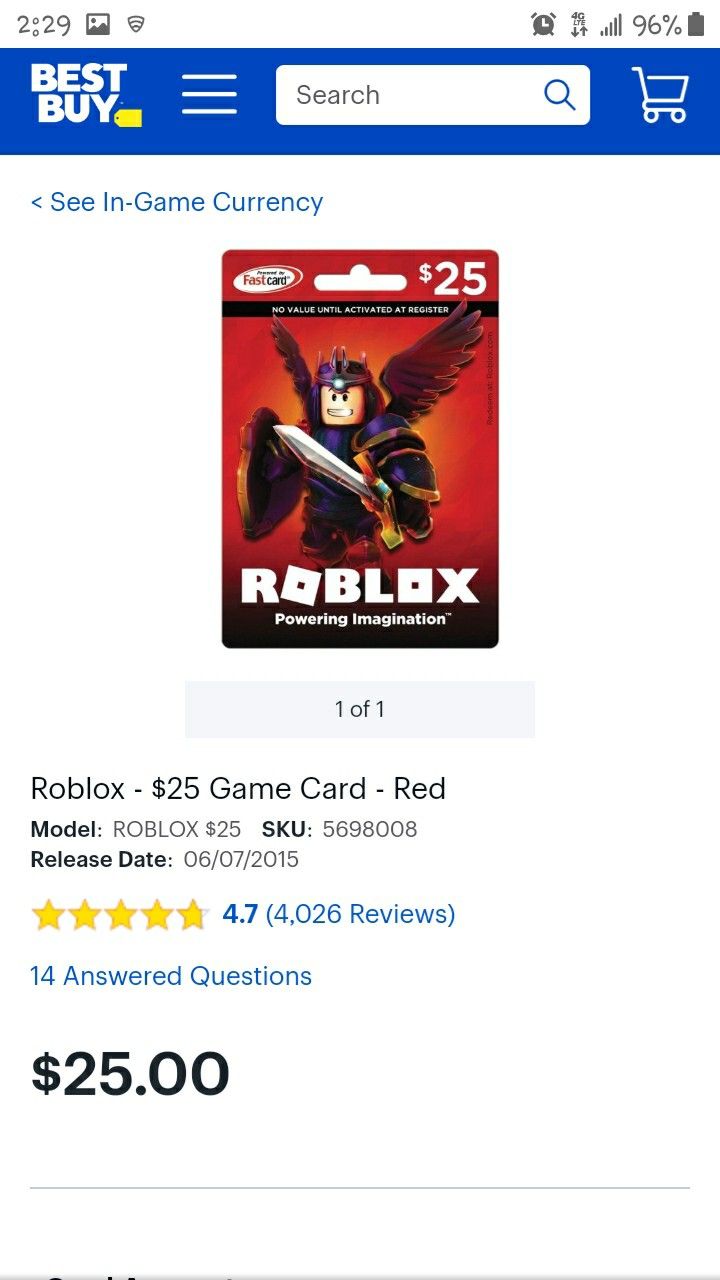 $25 Roblox game card for $15cash NEW