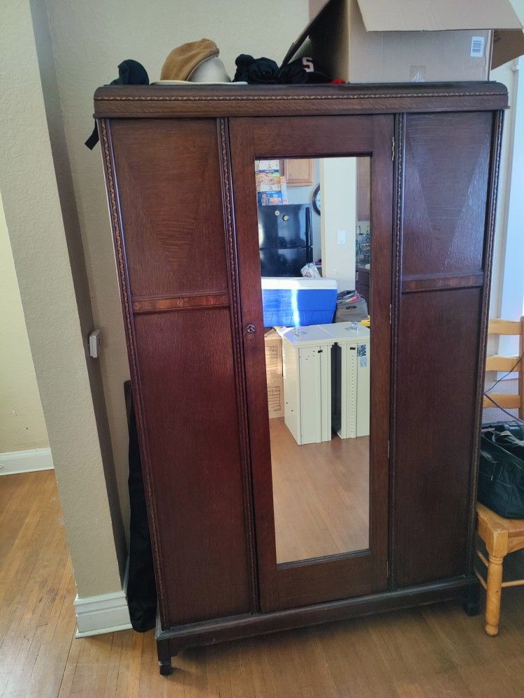 Antique Wardrobe With Mirror