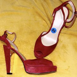 Deep Red Suede Peep Toe Ankle Strap Michael Kors Heel