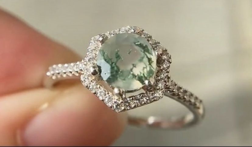 Moss Agate Ring S925 Sz 7