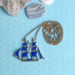Nautical Blue Sailboat Long Chain Necklace