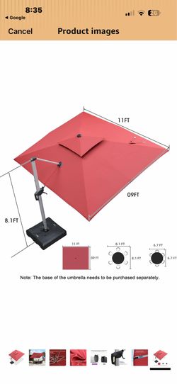 PURPLE LEAF 9' X 11' Patio Umbrella Outdoor Rectangle Umbrella Large Cantilever Umbrella Windproof Offset Heavy Duty Sun for Garden Deck Pool Patio, T