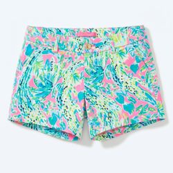 Lilly Pulitzer Women's Printed Cotton Shorts Size 0 Snap Back Alligator Print