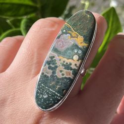 Size 7 925 silver overlay ocean jasper ring
